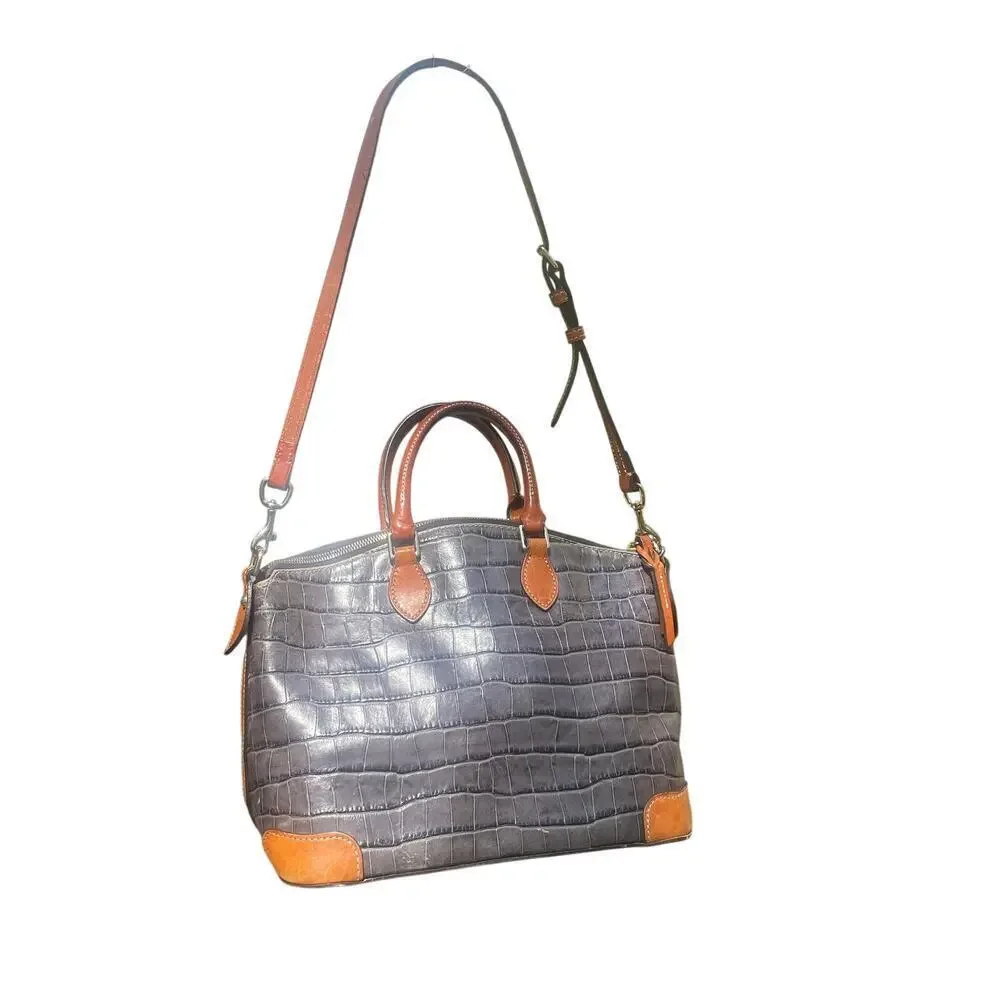 Dooney & Bourke Denison Domed Croco Embossed Gray Satchel Handbag